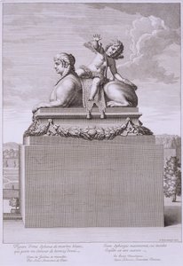 Beeld van een sfinx in wit marmer, met een bronzen Cupido, in Versailles, 1676, uit 